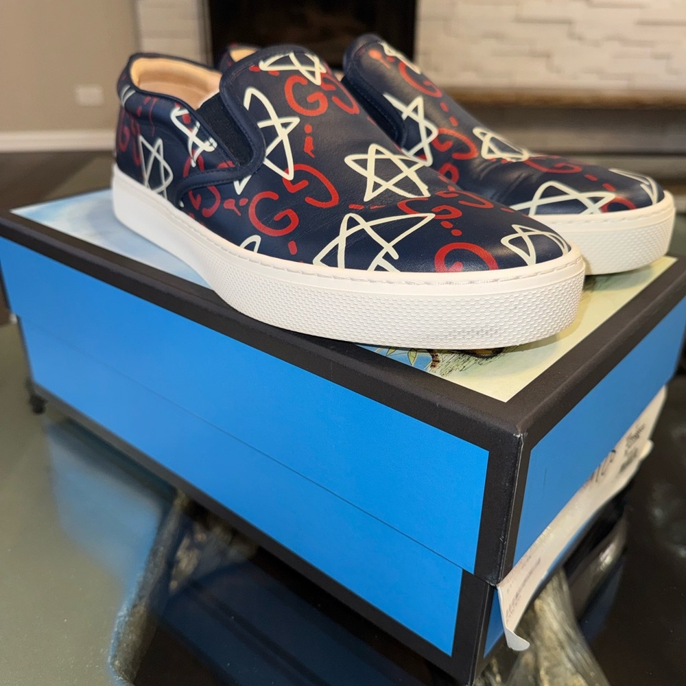 Gucci Navy and Red Slip-On Sneakers - Picture 4 of 6
